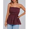 imagePRETTYGARDEN Womens Boho Tube Tops 2025 Summer Strapless Off Shoulder Eyelet Smocked Peplum Trendy Going Out Bandeau TopWine Red