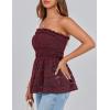 imagePRETTYGARDEN Womens Boho Tube Tops 2025 Summer Strapless Off Shoulder Eyelet Smocked Peplum Trendy Going Out Bandeau TopWine Red