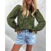imagePRETTYGARDEN Womens Dressy Casual Blouse Tops Fall Spring Puff Long Sleeve Button V Neck Hollow Out Lace Embroidered ShirtsArmy Green