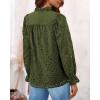 imagePRETTYGARDEN Womens Dressy Casual Blouse Tops Fall Spring Puff Long Sleeve Button V Neck Hollow Out Lace Embroidered ShirtsArmy Green