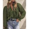 imagePRETTYGARDEN Womens Dressy Casual Blouse Tops Fall Spring Puff Long Sleeve Button V Neck Hollow Out Lace Embroidered ShirtsArmy Green