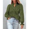 imagePRETTYGARDEN Womens Dressy Casual Blouse Tops Fall Spring Puff Long Sleeve Button V Neck Hollow Out Lace Embroidered ShirtsArmy Green