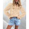 imagePRETTYGARDEN Womens Dressy Casual Blouse Tops Fall Spring Puff Long Sleeve Button V Neck Hollow Out Lace Embroidered ShirtsBeige