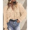 imagePRETTYGARDEN Womens Dressy Casual Blouse Tops Fall Spring Puff Long Sleeve Button V Neck Hollow Out Lace Embroidered ShirtsBeige