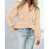 imagePRETTYGARDEN Womens Dressy Casual Blouse Tops Fall Spring Puff Long Sleeve Button V Neck Hollow Out Lace Embroidered ShirtsBeige