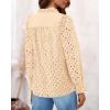 imagePRETTYGARDEN Womens Dressy Casual Blouse Tops Fall Spring Puff Long Sleeve Button V Neck Hollow Out Lace Embroidered ShirtsBeige