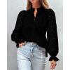imagePRETTYGARDEN Womens Dressy Casual Blouse Tops Fall Spring Puff Long Sleeve Button V Neck Hollow Out Lace Embroidered ShirtsBlack