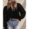 imagePRETTYGARDEN Womens Dressy Casual Blouse Tops Fall Spring Puff Long Sleeve Button V Neck Hollow Out Lace Embroidered ShirtsBlack