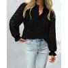 imagePRETTYGARDEN Womens Dressy Casual Blouse Tops Fall Spring Puff Long Sleeve Button V Neck Hollow Out Lace Embroidered ShirtsBlack