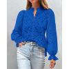 imagePRETTYGARDEN Womens Dressy Casual Blouse Tops Fall Spring Puff Long Sleeve Button V Neck Hollow Out Lace Embroidered ShirtsBlue