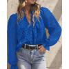 imagePRETTYGARDEN Womens Dressy Casual Blouse Tops Fall Spring Puff Long Sleeve Button V Neck Hollow Out Lace Embroidered ShirtsBlue