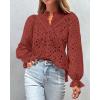 imagePRETTYGARDEN Womens Dressy Casual Blouse Tops Fall Spring Puff Long Sleeve Button V Neck Hollow Out Lace Embroidered ShirtsBrown Red