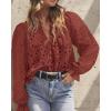 imagePRETTYGARDEN Womens Dressy Casual Blouse Tops Fall Spring Puff Long Sleeve Button V Neck Hollow Out Lace Embroidered ShirtsBrown Red