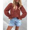 imagePRETTYGARDEN Womens Dressy Casual Blouse Tops Fall Spring Puff Long Sleeve Button V Neck Hollow Out Lace Embroidered ShirtsBrown Red