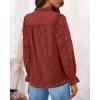 imagePRETTYGARDEN Womens Dressy Casual Blouse Tops Fall Spring Puff Long Sleeve Button V Neck Hollow Out Lace Embroidered ShirtsBrown Red