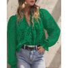 imagePRETTYGARDEN Womens Dressy Casual Blouse Tops Fall Spring Puff Long Sleeve Button V Neck Hollow Out Lace Embroidered ShirtsDark Green