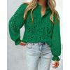 imagePRETTYGARDEN Womens Dressy Casual Blouse Tops Fall Spring Puff Long Sleeve Button V Neck Hollow Out Lace Embroidered ShirtsDark Green