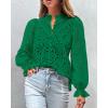 imagePRETTYGARDEN Womens Dressy Casual Blouse Tops Fall Spring Puff Long Sleeve Button V Neck Hollow Out Lace Embroidered ShirtsDark Green