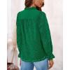 imagePRETTYGARDEN Womens Dressy Casual Blouse Tops Fall Spring Puff Long Sleeve Button V Neck Hollow Out Lace Embroidered ShirtsDark Green