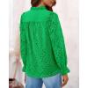 imagePRETTYGARDEN Womens Dressy Casual Blouse Tops Fall Spring Puff Long Sleeve Button V Neck Hollow Out Lace Embroidered ShirtsGreen