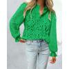 imagePRETTYGARDEN Womens Dressy Casual Blouse Tops Fall Spring Puff Long Sleeve Button V Neck Hollow Out Lace Embroidered ShirtsGreen