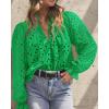 imagePRETTYGARDEN Womens Dressy Casual Blouse Tops Fall Spring Puff Long Sleeve Button V Neck Hollow Out Lace Embroidered ShirtsGreen