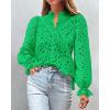 imagePRETTYGARDEN Womens Dressy Casual Blouse Tops Fall Spring Puff Long Sleeve Button V Neck Hollow Out Lace Embroidered ShirtsGreen