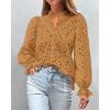 imagePRETTYGARDEN Womens Dressy Casual Blouse Tops Fall Spring Puff Long Sleeve Button V Neck Hollow Out Lace Embroidered ShirtsKhaki