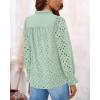 imagePRETTYGARDEN Womens Dressy Casual Blouse Tops Fall Spring Puff Long Sleeve Button V Neck Hollow Out Lace Embroidered ShirtsLight Green