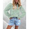 imagePRETTYGARDEN Womens Dressy Casual Blouse Tops Fall Spring Puff Long Sleeve Button V Neck Hollow Out Lace Embroidered ShirtsLight Green
