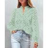 imagePRETTYGARDEN Womens Dressy Casual Blouse Tops Fall Spring Puff Long Sleeve Button V Neck Hollow Out Lace Embroidered ShirtsLight Green