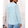 imagePRETTYGARDEN Womens Dressy Casual Blouse Tops Fall Spring Puff Long Sleeve Button V Neck Hollow Out Lace Embroidered ShirtsMint Green