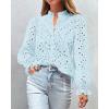 imagePRETTYGARDEN Womens Dressy Casual Blouse Tops Fall Spring Puff Long Sleeve Button V Neck Hollow Out Lace Embroidered ShirtsMint Green