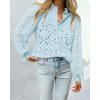 imagePRETTYGARDEN Womens Dressy Casual Blouse Tops Fall Spring Puff Long Sleeve Button V Neck Hollow Out Lace Embroidered ShirtsMint Green