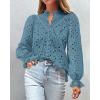 imagePRETTYGARDEN Womens Dressy Casual Blouse Tops Fall Spring Puff Long Sleeve Button V Neck Hollow Out Lace Embroidered ShirtsMist Blue