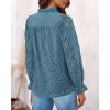 imagePRETTYGARDEN Womens Dressy Casual Blouse Tops Fall Spring Puff Long Sleeve Button V Neck Hollow Out Lace Embroidered ShirtsMist Blue