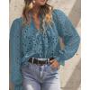 imagePRETTYGARDEN Womens Dressy Casual Blouse Tops Fall Spring Puff Long Sleeve Button V Neck Hollow Out Lace Embroidered ShirtsMist Blue
