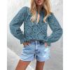 imagePRETTYGARDEN Womens Dressy Casual Blouse Tops Fall Spring Puff Long Sleeve Button V Neck Hollow Out Lace Embroidered ShirtsMist Blue