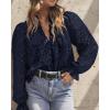 imagePRETTYGARDEN Womens Dressy Casual Blouse Tops Fall Spring Puff Long Sleeve Button V Neck Hollow Out Lace Embroidered ShirtsNavy