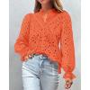 imagePRETTYGARDEN Womens Dressy Casual Blouse Tops Fall Spring Puff Long Sleeve Button V Neck Hollow Out Lace Embroidered ShirtsOrange