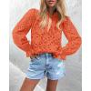 imagePRETTYGARDEN Womens Dressy Casual Blouse Tops Fall Spring Puff Long Sleeve Button V Neck Hollow Out Lace Embroidered ShirtsOrange