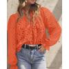 imagePRETTYGARDEN Womens Dressy Casual Blouse Tops Fall Spring Puff Long Sleeve Button V Neck Hollow Out Lace Embroidered ShirtsOrange