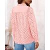imagePRETTYGARDEN Womens Dressy Casual Blouse Tops Fall Spring Puff Long Sleeve Button V Neck Hollow Out Lace Embroidered ShirtsPink