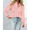 imagePRETTYGARDEN Womens Dressy Casual Blouse Tops Fall Spring Puff Long Sleeve Button V Neck Hollow Out Lace Embroidered ShirtsPink