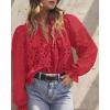 imagePRETTYGARDEN Womens Dressy Casual Blouse Tops Fall Spring Puff Long Sleeve Button V Neck Hollow Out Lace Embroidered ShirtsRed