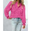 imagePRETTYGARDEN Womens Dressy Casual Blouse Tops Fall Spring Puff Long Sleeve Button V Neck Hollow Out Lace Embroidered ShirtsRose Red