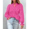imagePRETTYGARDEN Womens Dressy Casual Blouse Tops Fall Spring Puff Long Sleeve Button V Neck Hollow Out Lace Embroidered ShirtsRose Red