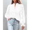imagePRETTYGARDEN Womens Dressy Casual Blouse Tops Fall Spring Puff Long Sleeve Button V Neck Hollow Out Lace Embroidered ShirtsWhite