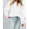 imagePRETTYGARDEN Womens Dressy Casual Blouse Tops Fall Spring Puff Long Sleeve Button V Neck Hollow Out Lace Embroidered ShirtsWhite