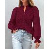 imagePRETTYGARDEN Womens Dressy Casual Blouse Tops Fall Spring Puff Long Sleeve Button V Neck Hollow Out Lace Embroidered ShirtsWine Red